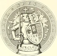 An illustration from Armorial of Jersey : being an account, heraldic and antiquarian, of its chief native families, with pedigrees, biographical notices, and illustrative data; to which are added, a brief history of heraldry, and remarks on the mediæval antiquities of the island (1859)