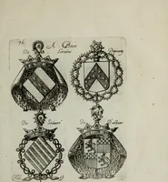 An illustration from Armorial vniuersel, contenant les armes des principales maisons, estatz, et dignitez, des plus considerables royaumes de l'Europe. Blazonnées de leurs métaux & couleurs et enrichies de leurs ornemens exterieurs (1654)