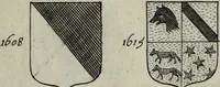 An illustration from Armorial vniuersel, contenant les armes des principales maisons, estatz, et dignitez, des plus considerables royaumes de l'Europe. Blazonnées de leurs métaux & couleurs et enrichies de leurs ornemens exterieurs (1654)