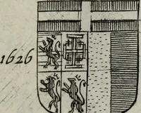 An illustration from Armorial vniuersel, contenant les armes des principales maisons, estatz, et dignitez, des plus considerables royaumes de l'Europe. Blazonnées de leurs métaux & couleurs et enrichies de leurs ornemens exterieurs (1654)