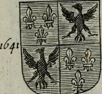 An illustration from Armorial vniuersel, contenant les armes des principales maisons, estatz, et dignitez, des plus considerables royaumes de l'Europe. Blazonnées de leurs métaux & couleurs et enrichies de leurs ornemens exterieurs (1654)