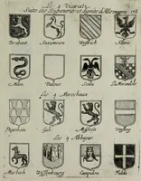 An illustration from Armorial vniuersel, contenant les armes des principales maisons, estatz, et dignitez, des plus considerables royaumes de l'Europe. Blazonnées de leurs métaux & couleurs et enrichies de leurs ornemens exterieurs (1654)