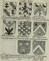 An illustration from Armorial vniuersel, contenant les armes des principales maisons, estatz, et dignitez, des plus considerables royaumes de l'Europe. Blazonnées de leurs métaux & couleurs et enrichies de leurs ornemens exterieurs (1654)