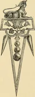 An illustration from Art needlework. A complete manual of embroidery in silks and crewels, with full instructions as to stitches, materials, and implements. Containing also a large number of original designs and a handsome coloured design for crewel work (1882)