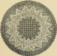 An illustration from Art needlework. A complete manual of embroidery in silks and crewels, with full instructions as to stitches, materials, and implements. Containing also a large number of original designs and a handsome coloured design for crewel work (1882)