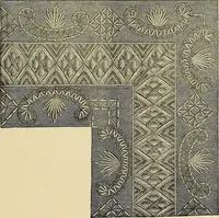 An illustration from Art needlework. A complete manual of embroidery in silks and crewels, with full instructions as to stitches, materials, and implements. Containing also a large number of original designs and a handsome coloured design for crewel work (1882)