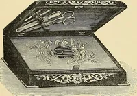 An illustration from Art needlework. A complete manual of embroidery in silks and crewels, with full instructions as to stitches, materials, and implements. Containing also a large number of original designs and a handsome coloured design for crewel work (1882)