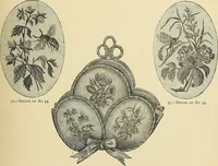 An illustration from Art needlework. A complete manual of embroidery in silks and crewels, with full instructions as to stitches, materials, and implements. Containing also a large number of original designs and a handsome coloured design for crewel work (1882)