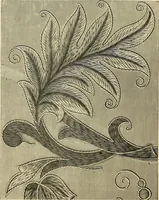 An illustration from Art needlework. A complete manual of embroidery in silks and crewels, with full instructions as to stitches, materials, and implements. Containing also a large number of original designs and a handsome coloured design for crewel work (1882)
