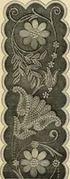 An illustration from Art needlework. A complete manual of embroidery in silks and crewels, with full instructions as to stitches, materials, and implements. Containing also a large number of original designs and a handsome coloured design for crewel work (1882)