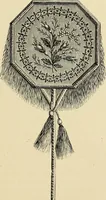 An illustration from Art needlework. A complete manual of embroidery in silks and crewels, with full instructions as to stitches, materials, and implements. Containing also a large number of original designs and a handsome coloured design for crewel work (1882)