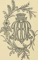 An illustration from Art needlework. A complete manual of embroidery in silks and crewels, with full instructions as to stitches, materials, and implements. Containing also a large number of original designs and a handsome coloured design for crewel work (1882)