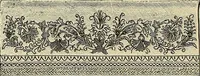 An illustration from Art needlework. A complete manual of embroidery in silks and crewels, with full instructions as to stitches, materials, and implements. Containing also a large number of original designs and a handsome coloured design for crewel work (1882)