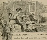 An illustration from Art recreations; being a complete guide to pencil drawing, oil painting, water-color painting, crayon drawing and painting, painting on ground glass, Grecian painting, antique painting, oriental painting, sign painting, theorem painting, ferneries, moss work, papier mache, cone work, feather flowers, potichomanie, leather work, hair work, taxidermy, gilding and bronzing, plaster work, decalcomanie, wax work, shell work, magic lantern, paper flowers, imitation of pearl, the aquqrium, sealing-wax painting, panorama painting, coloring photographs, enamel painting, etc. (1873)