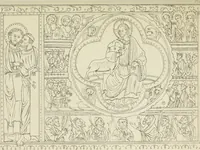 An illustration from Art treasures of the Lambeth library. A description of the illuminated mauscripts, etc; (1873)