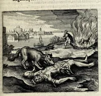 Picture 15 of 30 from Atalanta fugiens, hoc est, Emblemata nova de secretis naturae chymica : accomodata partim oculis & intellectui, figuris cupro incisis, adjectisque sententiis, epigrammatis & notis, partim auribus & recreationi animi plus minus 50 fugis musicalibus trium vocum, quarum duae ad unam simplicem melodiam distichis canendis peraptam, correspondeant, non abs[que] singulari jucunditate videnda, legenda, meditanda, intelligenda, dijudicanda, canenda & audienda (1618), leaf 113
