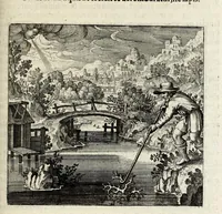 Picture 20 of 30 from Atalanta fugiens, hoc est, Emblemata nova de secretis naturae chymica : accomodata partim oculis & intellectui, figuris cupro incisis, adjectisque sententiis, epigrammatis & notis, partim auribus & recreationi animi plus minus 50 fugis musicalibus trium vocum, quarum duae ad unam simplicem melodiam distichis canendis peraptam, correspondeant, non abs[que] singulari jucunditate videnda, legenda, meditanda, intelligenda, dijudicanda, canenda & audienda (1618), leaf 145