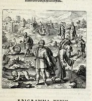 Picture 24 of 30 from Atalanta fugiens, hoc est, Emblemata nova de secretis naturae chymica : accomodata partim oculis & intellectui, figuris cupro incisis, adjectisque sententiis, epigrammatis & notis, partim auribus & recreationi animi plus minus 50 fugis musicalibus trium vocum, quarum duae ad unam simplicem melodiam distichis canendis peraptam, correspondeant, non abs[que] singulari jucunditate videnda, legenda, meditanda, intelligenda, dijudicanda, canenda & audienda (1618), leaf 173