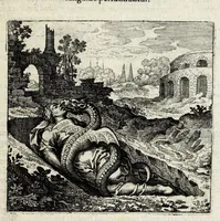Picture 30 of 30 from Atalanta fugiens, hoc est, Emblemata nova de secretis naturae chymica : accomodata partim oculis & intellectui, figuris cupro incisis, adjectisque sententiis, epigrammatis & notis, partim auribus & recreationi animi plus minus 50 fugis musicalibus trium vocum, quarum duae ad unam simplicem melodiam distichis canendis peraptam, correspondeant, non abs[que] singulari jucunditate videnda, legenda, meditanda, intelligenda, dijudicanda, canenda & audienda (1618), leaf 217
