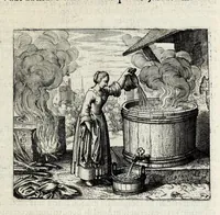 An illustration from Atalanta fugiens, hoc est, Emblemata nova de secretis naturae chymica : accomodata partim oculis & intellectui, figuris cupro incisis, adjectisque sententiis, epigrammatis & notis, partim auribus & recreationi animi plus minus 50 fugis musicalibus trium vocum, quarum duae ad unam simplicem melodiam distichis canendis peraptam, correspondeant, non abs[que] singulari jucunditate videnda, legenda, meditanda, intelligenda, dijudicanda, canenda & audienda (1618)