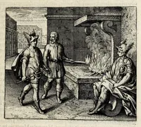 An illustration from Atalanta fugiens, hoc est, Emblemata nova de secretis naturae chymica : accomodata partim oculis & intellectui, figuris cupro incisis, adjectisque sententiis, epigrammatis & notis, partim auribus & recreationi animi plus minus 50 fugis musicalibus trium vocum, quarum duae ad unam simplicem melodiam distichis canendis peraptam, correspondeant, non abs[que] singulari jucunditate videnda, legenda, meditanda, intelligenda, dijudicanda, canenda & audienda (1618)