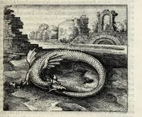 An illustration from Atalanta fugiens, hoc est, Emblemata nova de secretis naturae chymica : accomodata partim oculis & intellectui, figuris cupro incisis, adjectisque sententiis, epigrammatis & notis, partim auribus & recreationi animi plus minus 50 fugis musicalibus trium vocum, quarum duae ad unam simplicem melodiam distichis canendis peraptam, correspondeant, non abs[que] singulari jucunditate videnda, legenda, meditanda, intelligenda, dijudicanda, canenda & audienda (1618)