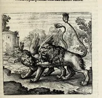 An illustration from Atalanta fugiens, hoc est, Emblemata nova de secretis naturae chymica : accomodata partim oculis & intellectui, figuris cupro incisis, adjectisque sententiis, epigrammatis & notis, partim auribus & recreationi animi plus minus 50 fugis musicalibus trium vocum, quarum duae ad unam simplicem melodiam distichis canendis peraptam, correspondeant, non abs[que] singulari jucunditate videnda, legenda, meditanda, intelligenda, dijudicanda, canenda & audienda (1618)