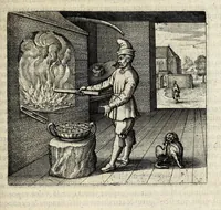 An illustration from Atalanta fugiens, hoc est, Emblemata nova de secretis naturae chymica : accomodata partim oculis & intellectui, figuris cupro incisis, adjectisque sententiis, epigrammatis & notis, partim auribus & recreationi animi plus minus 50 fugis musicalibus trium vocum, quarum duae ad unam simplicem melodiam distichis canendis peraptam, correspondeant, non abs[que] singulari jucunditate videnda, legenda, meditanda, intelligenda, dijudicanda, canenda & audienda (1618)