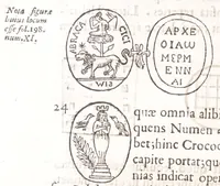 An illustration from Athanasij Kircheri e Societate Iesu Arithmologia, siue, De abditis numerorum mysterijs : qua origo, antiquitas & fabrica numerorum exponitur : abditae eorundem proprietates demonstrantur : fontes superstitionum in amuletorum fabrica aperiuntur : denique post cabalistarum, Arabum, gnosticorum, aliorumque magicas impietates detectas, vera & licita numerorum mystica significatio ostenditur (1665)