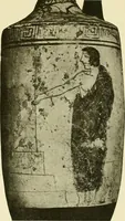 An illustration from Athenian lekythoi : with outline drawing in matt color on a white ground : appendix: additional lekythoi with outline drawing in glaze varnish on a white ground (1914)