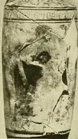 An illustration from Athenian lekythoi : with outline drawing in matt color on a white ground : appendix: additional lekythoi with outline drawing in glaze varnish on a white ground (1914)