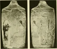 An illustration from Athenian lekythoi : with outline drawing in matt color on a white ground : appendix: additional lekythoi with outline drawing in glaze varnish on a white ground (1914)