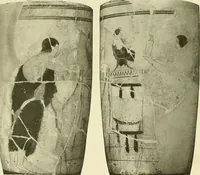 An illustration from Athenian lekythoi : with outline drawing in matt color on a white ground : appendix: additional lekythoi with outline drawing in glaze varnish on a white ground (1914)
