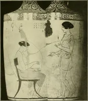 An illustration from Athenian lekythoi : with outline drawing in matt color on a white ground : appendix: additional lekythoi with outline drawing in glaze varnish on a white ground (1914)