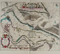 An illustration from Atlas maritimus, or A book of charts : Describeing the sea coasts capes headlands sands shoals rocks and dangers the bayes roads harbors rivers and ports, in most of the knowne parts of the world. With the true courses and distances, from one place to another : Gathered from the latest and best discoveryes, that have bin made by divers able and experienced navigators of our English nation : Accomodated with an hydrographicall description of the whole world (1672)