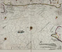 Picture 12 of 40 from Atlas maritimus, or A book of charts : Describeing the sea coasts capes headlands sands shoals rocks and dangers the bayes roads harbors rivers and ports, in most of the knowne parts of the world. With the true courses and distances, from one place to another : Gathered from the latest and best discoveryes, that have bin made by divers able and experienced navigators of our English nation : Accomodated with an hydrographicall description of the whole world (1672), leaf 40