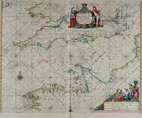 Picture 20 of 40 from Atlas maritimus, or A book of charts : Describeing the sea coasts capes headlands sands shoals rocks and dangers the bayes roads harbors rivers and ports, in most of the knowne parts of the world. With the true courses and distances, from one place to another : Gathered from the latest and best discoveryes, that have bin made by divers able and experienced navigators of our English nation : Accomodated with an hydrographicall description of the whole world (1672), leaf 56