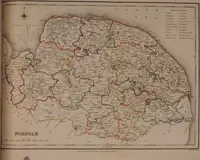 An illustration from Atlas to the Topographical Dictionary of England, comprising a general map of England, a map of London, and maps of the counties of Bedford ... and York (1845)