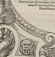 An illustration from Augustissimorum imperatorum, serenissimorum regum, atque archiducum, illustrissimorum principum, necnon comitum, baronum, nobilium, aliorumq[ue] clarissimorum virorum, qui aut ipsi cum imperio bellorum duces fuerunt, aut in iisdem præfecturis insignioribus laudabiliter functi sunt, verissimæ imagines, & rerum ab ipsis domi, forisq[ue] gestarum succinctæ descriptiones. Quorum arma, aut integra, aut horum partes, quibus induti, vsique aduersus hostem heroica facinora patrarunt, aut quorum auspiciis tàm prospera quàm aduersa fortuna res magnæ gestæ sunt, à serenissimo principe Ferdinando, archiduce Austriæ, duce Burgundiæ, comte Habspurgi & Tyrolis &c. ex omnibus ferè orbis terrarum prouinciis partim conquista, partim ab illorum hæredibus & successoribus transmissa, in celebri Ambrosianæ arcis armamentario, à sua serenitate non procul ciutate Oenipontana extructo, conspiciuntur (1601)