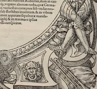Picture 155 of 262 from Augustissimorum imperatorum, serenissimorum regum, atque archiducum, illustrissimorum principum, necnon comitum, baronum, nobilium, aliorumq[ue] clarissimorum virorum, qui aut ipsi cum imperio bellorum duces fuerunt, aut in iisdem præfecturis insignioribus laudabiliter functi sunt, verissimæ imagines, & rerum ab ipsis domi, forisq[ue] gestarum succinctæ descriptiones. Quorum arma, aut integra, aut horum partes, quibus induti, vsique aduersus hostem heroica facinora patrarunt, aut quorum auspiciis tàm prospera quàm aduersa fortuna res magnæ gestæ sunt, à serenissimo principe Ferdinando, archiduce Austriæ, duce Burgundiæ, comte Habspurgi & Tyrolis &c. ex omnibus ferè orbis terrarum prouinciis partim conquista, partim ab illorum hæredibus & successoribus transmissa, in celebri Ambrosianæ arcis armamentario, à sua serenitate non procul ciutate Oenipontana extructo, conspiciuntur (1601), leaf 151