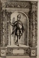 An illustration from Augustissimorum imperatorum, serenissimorum regum, atque archiducum, illustrissimorum principum, necnon comitum, baronum, nobilium, aliorumq[ue] clarissimorum virorum, qui aut ipsi cum imperio bellorum duces fuerunt, aut in iisdem præfecturis insignioribus laudabiliter functi sunt, verissimæ imagines, & rerum ab ipsis domi, forisq[ue] gestarum succinctæ descriptiones. Quorum arma, aut integra, aut horum partes, quibus induti, vsique aduersus hostem heroica facinora patrarunt, aut quorum auspiciis tàm prospera quàm aduersa fortuna res magnæ gestæ sunt, à serenissimo principe Ferdinando, archiduce Austriæ, duce Burgundiæ, comte Habspurgi & Tyrolis &c. ex omnibus ferè orbis terrarum prouinciis partim conquista, partim ab illorum hæredibus & successoribus transmissa, in celebri Ambrosianæ arcis armamentario, à sua serenitate non procul ciutate Oenipontana extructo, conspiciuntur (1601)