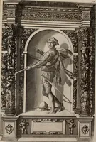 An illustration from Augustissimorum imperatorum, serenissimorum regum, atque archiducum, illustrissimorum principum, necnon comitum, baronum, nobilium, aliorumq[ue] clarissimorum virorum, qui aut ipsi cum imperio bellorum duces fuerunt, aut in iisdem præfecturis insignioribus laudabiliter functi sunt, verissimæ imagines, & rerum ab ipsis domi, forisq[ue] gestarum succinctæ descriptiones. Quorum arma, aut integra, aut horum partes, quibus induti, vsique aduersus hostem heroica facinora patrarunt, aut quorum auspiciis tàm prospera quàm aduersa fortuna res magnæ gestæ sunt, à serenissimo principe Ferdinando, archiduce Austriæ, duce Burgundiæ, comte Habspurgi & Tyrolis &c. ex omnibus ferè orbis terrarum prouinciis partim conquista, partim ab illorum hæredibus & successoribus transmissa, in celebri Ambrosianæ arcis armamentario, à sua serenitate non procul ciutate Oenipontana extructo, conspiciuntur (1601)