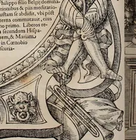 Picture 28 of 262 from Augustissimorum imperatorum, serenissimorum regum, atque archiducum, illustrissimorum principum, necnon comitum, baronum, nobilium, aliorumq[ue] clarissimorum virorum, qui aut ipsi cum imperio bellorum duces fuerunt, aut in iisdem præfecturis insignioribus laudabiliter functi sunt, verissimæ imagines, & rerum ab ipsis domi, forisq[ue] gestarum succinctæ descriptiones. Quorum arma, aut integra, aut horum partes, quibus induti, vsique aduersus hostem heroica facinora patrarunt, aut quorum auspiciis tàm prospera quàm aduersa fortuna res magnæ gestæ sunt, à serenissimo principe Ferdinando, archiduce Austriæ, duce Burgundiæ, comte Habspurgi & Tyrolis &c. ex omnibus ferè orbis terrarum prouinciis partim conquista, partim ab illorum hæredibus & successoribus transmissa, in celebri Ambrosianæ arcis armamentario, à sua serenitate non procul ciutate Oenipontana extructo, conspiciuntur (1601), leaf 21