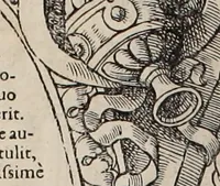 Picture 215 of 262 from Augustissimorum imperatorum, serenissimorum regum, atque archiducum, illustrissimorum principum, necnon comitum, baronum, nobilium, aliorumq[ue] clarissimorum virorum, qui aut ipsi cum imperio bellorum duces fuerunt, aut in iisdem præfecturis insignioribus laudabiliter functi sunt, verissimæ imagines, & rerum ab ipsis domi, forisq[ue] gestarum succinctæ descriptiones. Quorum arma, aut integra, aut horum partes, quibus induti, vsique aduersus hostem heroica facinora patrarunt, aut quorum auspiciis tàm prospera quàm aduersa fortuna res magnæ gestæ sunt, à serenissimo principe Ferdinando, archiduce Austriæ, duce Burgundiæ, comte Habspurgi & Tyrolis &c. ex omnibus ferè orbis terrarum prouinciis partim conquista, partim ab illorum hæredibus & successoribus transmissa, in celebri Ambrosianæ arcis armamentario, à sua serenitate non procul ciutate Oenipontana extructo, conspiciuntur (1601), leaf 219