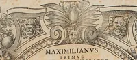 An illustration from Augustissimorum imperatorum, serenissimorum regum, atque archiducum, illustrissimorum principum, necnon comitum, baronum, nobilium, aliorumq[ue] clarissimorum virorum, qui aut ipsi cum imperio bellorum duces fuerunt, aut in iisdem præfecturis insignioribus laudabiliter functi sunt, verissimæ imagines, & rerum ab ipsis domi, forisq[ue] gestarum succinctæ descriptiones. Quorum arma, aut integra, aut horum partes, quibus induti, vsique aduersus hostem heroica facinora patrarunt, aut quorum auspiciis tàm prospera quàm aduersa fortuna res magnæ gestæ sunt, à serenissimo principe Ferdinando, archiduce Austriæ, duce Burgundiæ, comte Habspurgi & Tyrolis &c. ex omnibus ferè orbis terrarum prouinciis partim conquista, partim ab illorum hæredibus & successoribus transmissa, in celebri Ambrosianæ arcis armamentario, à sua serenitate non procul ciutate Oenipontana extructo, conspiciuntur (1601)