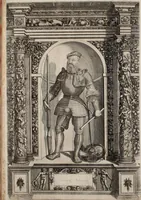 Picture 254 of 262 from Augustissimorum imperatorum, serenissimorum regum, atque archiducum, illustrissimorum principum, necnon comitum, baronum, nobilium, aliorumq[ue] clarissimorum virorum, qui aut ipsi cum imperio bellorum duces fuerunt, aut in iisdem præfecturis insignioribus laudabiliter functi sunt, verissimæ imagines, & rerum ab ipsis domi, forisq[ue] gestarum succinctæ descriptiones. Quorum arma, aut integra, aut horum partes, quibus induti, vsique aduersus hostem heroica facinora patrarunt, aut quorum auspiciis tàm prospera quàm aduersa fortuna res magnæ gestæ sunt, à serenissimo principe Ferdinando, archiduce Austriæ, duce Burgundiæ, comte Habspurgi & Tyrolis &c. ex omnibus ferè orbis terrarum prouinciis partim conquista, partim ab illorum hæredibus & successoribus transmissa, in celebri Ambrosianæ arcis armamentario, à sua serenitate non procul ciutate Oenipontana extructo, conspiciuntur (1601), leaf 257