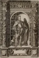 An illustration from Augustissimorum imperatorum, serenissimorum regum, atque archiducum, illustrissimorum principum, necnon comitum, baronum, nobilium, aliorumq[ue] clarissimorum virorum, qui aut ipsi cum imperio bellorum duces fuerunt, aut in iisdem præfecturis insignioribus laudabiliter functi sunt, verissimæ imagines, & rerum ab ipsis domi, forisq[ue] gestarum succinctæ descriptiones. Quorum arma, aut integra, aut horum partes, quibus induti, vsique aduersus hostem heroica facinora patrarunt, aut quorum auspiciis tàm prospera quàm aduersa fortuna res magnæ gestæ sunt, à serenissimo principe Ferdinando, archiduce Austriæ, duce Burgundiæ, comte Habspurgi & Tyrolis &c. ex omnibus ferè orbis terrarum prouinciis partim conquista, partim ab illorum hæredibus & successoribus transmissa, in celebri Ambrosianæ arcis armamentario, à sua serenitate non procul ciutate Oenipontana extructo, conspiciuntur (1601)
