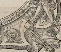 Picture 59 of 262 from Augustissimorum imperatorum, serenissimorum regum, atque archiducum, illustrissimorum principum, necnon comitum, baronum, nobilium, aliorumq[ue] clarissimorum virorum, qui aut ipsi cum imperio bellorum duces fuerunt, aut in iisdem præfecturis insignioribus laudabiliter functi sunt, verissimæ imagines, & rerum ab ipsis domi, forisq[ue] gestarum succinctæ descriptiones. Quorum arma, aut integra, aut horum partes, quibus induti, vsique aduersus hostem heroica facinora patrarunt, aut quorum auspiciis tàm prospera quàm aduersa fortuna res magnæ gestæ sunt, à serenissimo principe Ferdinando, archiduce Austriæ, duce Burgundiæ, comte Habspurgi & Tyrolis &c. ex omnibus ferè orbis terrarum prouinciis partim conquista, partim ab illorum hæredibus & successoribus transmissa, in celebri Ambrosianæ arcis armamentario, à sua serenitate non procul ciutate Oenipontana extructo, conspiciuntur (1601), leaf 53