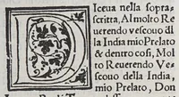 An illustration from Auisi particolari delle Indie di Portugallo riceuuti in questi doi anni del .1551. & 1552. da li reuere[n]di padri de la Co[m]pagnia de Iesu, : doue fra molte cose mirabili, si uede delli paesi, delle genti, & costumi loro & la grande co[n]uersioue [sic] di molti populi, che cominciano a riceuere il lume della sa[n]ta fede & relligione [sic] Christiana (1552)