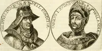 An illustration from Aquila Austriaca, sub qua imperatores Austriaci ab Alberto II honorifico vsquè ad Ferdinandum III & IV Occidentis imperatorem L : elogiis, hieroglyphicis, numismatibus, insignibus, symbolis, imaginibus antiquis ad viuum exhibentur exculpti, & longa historiarum serie exarati : vt nihil relictum sit, quod prisci vel hodierni habeant annales, sed diplomata, leges, indulta, genealogiae, donationes, priuilegia offeruntur congesta : inseruntur et regum principumque imagines, nummi honorarij, castrenses, triumphales, votiui, missiles, &c. qui sanguine, foedere, bello imperatoribus iuncti, occurrunt in opere : subijcitur cuique caesarum appendix symbolica, sacrolegalis, & historicopolitica, in qua symbolis & hieroglyphicis, aere affabrè exculptis, pinguntur, & explanantur (1679)